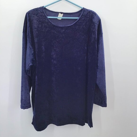 Vintage Tops - Vintage Women's Top 2X Crushed Blue Velvet Cotton Blend Made in USA Gothic L/S